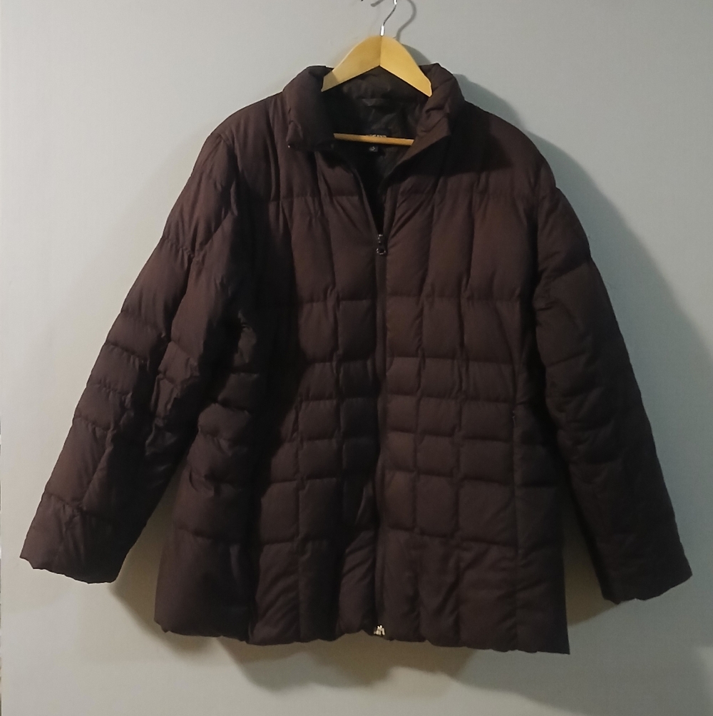 Lands' End Women's Dark Brown Quilted Puffer Down Jacket Size Large - Picture 1 of 9